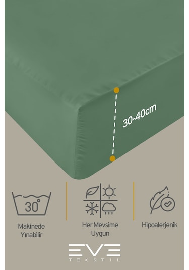 Eve Tekstil Fitted Yüksek Kaliteli Penye Kumaş Tek Kişilik Lastikli Çarşaf Yeşil