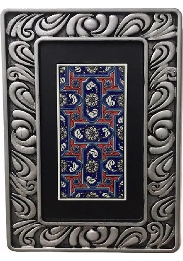Çerçevesi Kabartmalı Çini Tablo Hediyelik Duvar Dekoru Gümüş