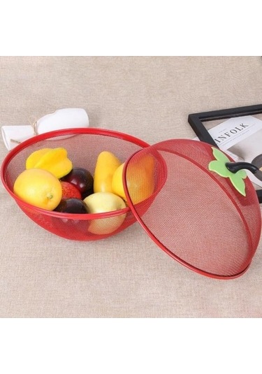 Pazly Kırmızı Metal Meyve Sepeti Sebze Havzası Taşınabilir Çok Fonksiyonlu 28x24cm Mutfak Yemek Örtüsü Kırmızı