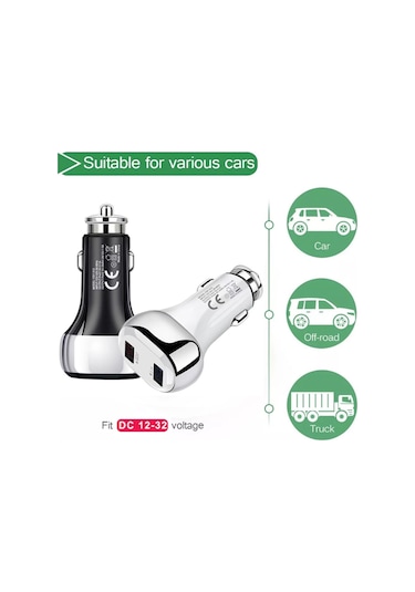 Sones Ysy-312 2'si 1 Arada 18w Taşınabilir Qc3.0 Çift Usb Araç Şarj Cihazı + 1m 3a Usb'den Usb-c'ye / Type-c Veri Kablosu Seti Siyah