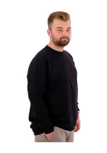 Mode Xl Büyük Beden Erkek Bisiklet Yaka Basic Sweatshirt U24174 Siyah Siyah