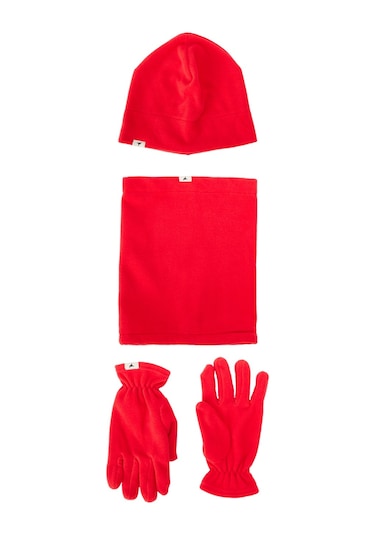 AC&Co / Altınyıldız Classics Erkek Kırmızı Anti-pilling Sıcak Tutan Su Itici Polar Bere Boyunluk Eldiven Set