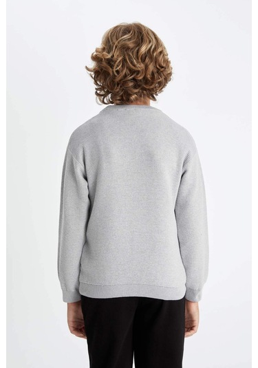 DeFacto Erkek Çocuk Gri Bisiklet Yaka Basic Düz Triko Kazak C8617A824WNGR210