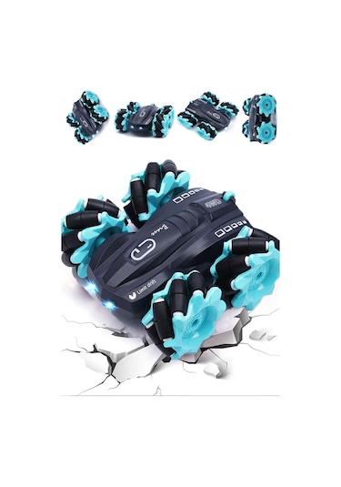 Uzaktan Kumandalı Işıklı Çok Yönlü Drift Tekerlekli Dublör Akrobat Araba Stunt Drift Car - Mavi Mavi