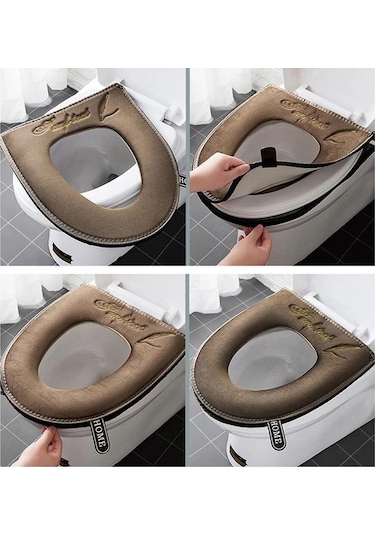 Yeşil Evrensel Klozet Kapağı Kış Sıcak Yumuşak Wc Mat Banyo Yıkanabilir Çıkarılabilir Fermuar Çevirme Lidhandle Su Geçirmez Ev