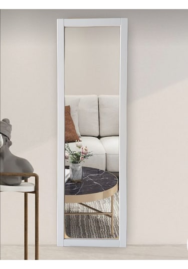 Ahşap Duvar Hol Ayna Beyaz 121x37 CM Beyaz