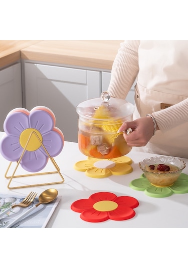 Sones 17.5cm Ev Kiraz Çiçeği Silikon Isı Yalıtım Matı Mutfak Yüksek Sıcaklığa Dayanıklı Pişirme Matı Kırmızı