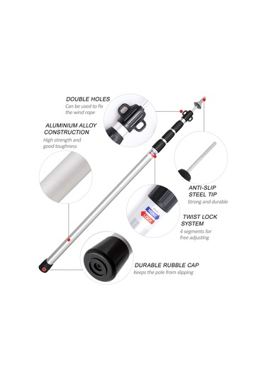 Springsun Alüminyum Çok Bölmeli Ayarlanabilir 2,8 M Gündüz Çadırı Direği - Hızlı Kurulum Dış Mekan Gümüş Siyah Kırmızı Gümüş