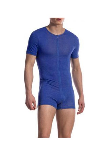 İncerun Yaz Erkek Ev Giyim Tulum Kısa Kollu Fermuarlı Pijama Pijama Siyah