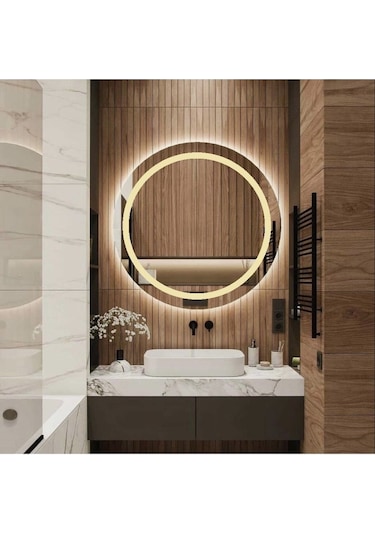 Nuun Dekor 80 Cm Günışığı Ledli Kumlama Banyo Aynası / Dekoratif Ayna Trafolu Şeffaf