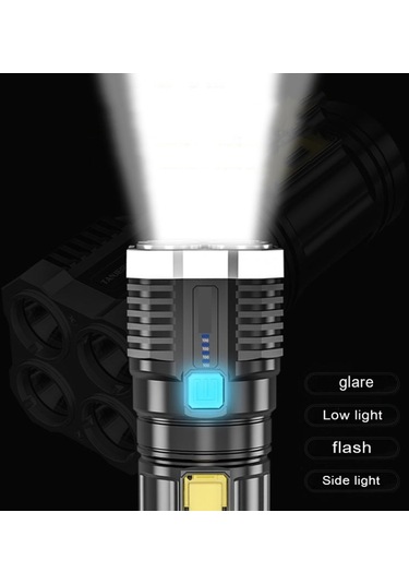 Sones S03 4 X Smd 3030 + Cob Güçlü Işık Usb Şarj Edilebilir Led El Feneri Siyah