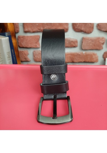 Erkek Spor Kemer Düz Siyah Hakiki Deri 4.5 CM Siyah