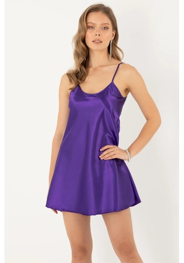Faryanight Saten İp Askılı Şık Mini Gecelik Mor