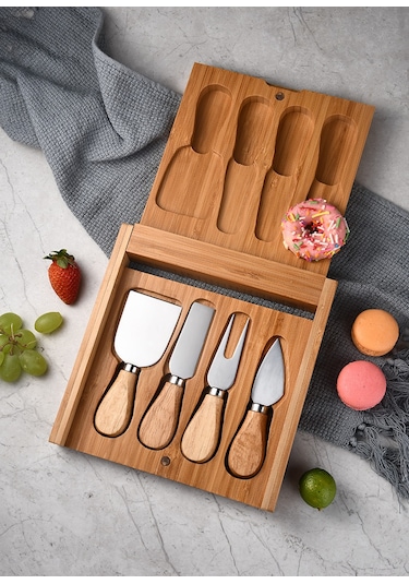 Jian Fan Paslanmazçelik Peynir Bıçağıseti Futfak Pişme Bıçağıev Tereyağlıpir Bıçıahşap Kutu 5 Adet Ahşap