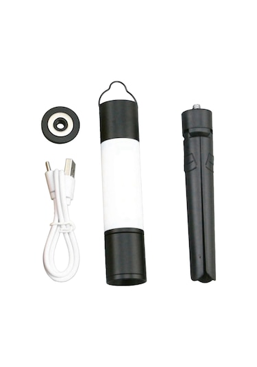 Açık Hava Kamp Led Teleskopik El Feneri Tripod Somunları İle, A Siyah