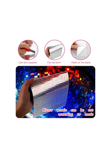 1 Li Kendinden Yapışkanlı Ayna Mozaik Disco Sticker Duvar Çerçeve Eşya Dekoratif Kaplama 30x30 Cm Gümüş