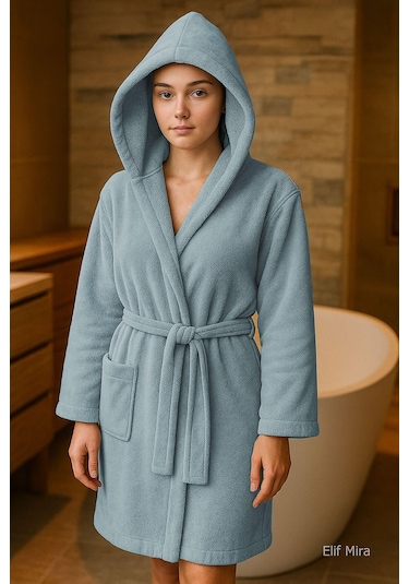 Genç Kız / Erkek Çocuk Kapşonlu Garson Boy Kadife Bornoz %100 Pamuklu Gri