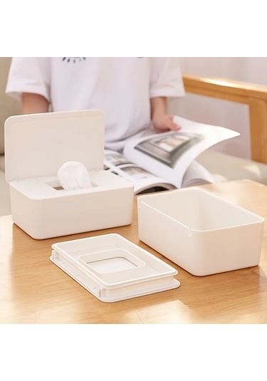 Xuweiwei Beyaz Toz Geçirmez Mendil Kutusu Kapaklı Maske Saklama Ev Mutfak Rv Banyo Beyaz