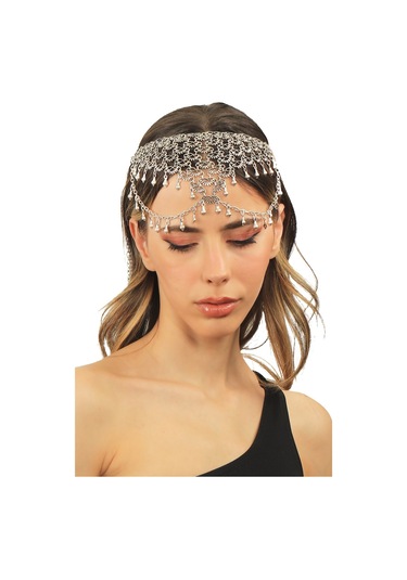 Labalaba Kadın Antik Gümüş Kaplama Zincir Detaylı Tasarım Saç Zinciri Gümüş