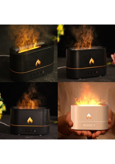 Vkemall Hava Nemlendirici 250ml Simülasyon Alev Sisli Nemlendirici Alev Gece Lambası Sessiz Aromaterapi Di