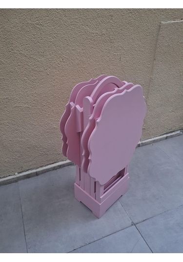 Zigon Çanta 90541 Yonca Takım Dörtlü Model Ahşap Mdf Parlak Pembe Renk El Yapım Pembe