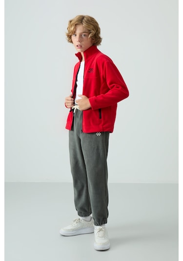 Tommy Life Kırmızı Kalın Yumuşak Dokulu Standart Fit Nakışlı Polar Erkek Çocuk Sweatshirt - 11223 Kırmızı