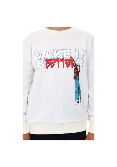 Erkek Çocuk Make It Better Yazılı Sweatshirt-13415-beyaz Beyaz