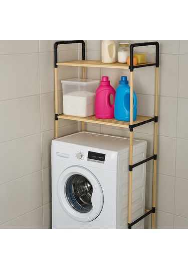 Nc01 Ahşap Çamaşır Makinesi Organizer Banyo Düzenleyici Raf Masif Çam Ahşap Açık Ahşap