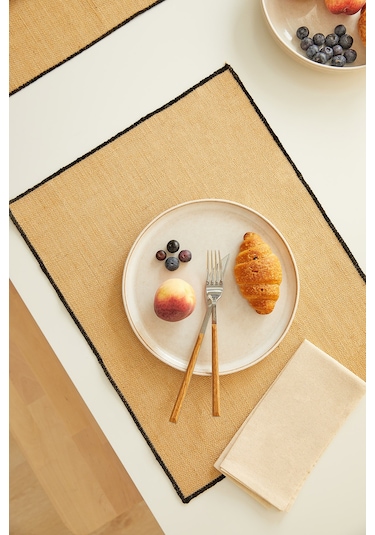 Home Wave 6'lı Siyah Dikiş Detaylı Jüt Amerikan Servis 45 X 35 Cm Bej