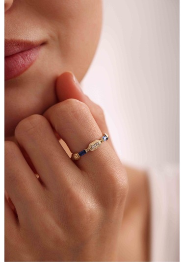 Lacivert Baget Taşlı Heritage Minimal Yüzük Gianfranco