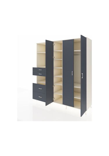 Kronos Dolap 12 Raflı 4 Çekmeceli Tek Askılı 220x59x243 Aytaşı-antrasit/antrasit Antrasıt/antrasıt