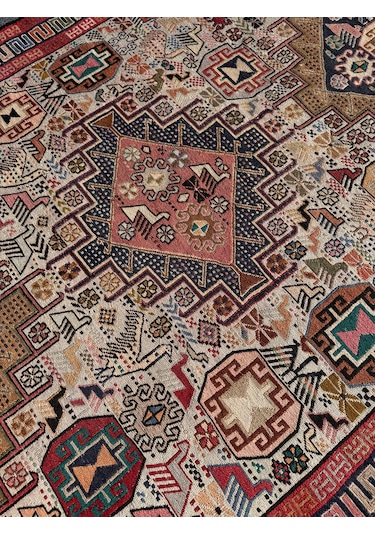 El Dokuma İran Şahseven Kilimi 113x190 Kırmızı Kök Boya %100 Yün Kilim Renkli