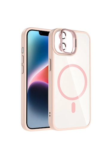 Mey İthalat Apple, Uyumlu iPhone 11 Remim Lensli Magsafe Standlı Kapak - Pembe