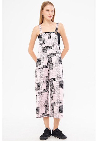 Armonika Kadın Toz Pembe Desenli Bahçivan Tulum Arm-24y001106