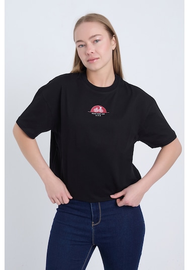 Velvoria Unisex Oversize Rıdıng Sınce Baskılı Siyah Renk T-shirt