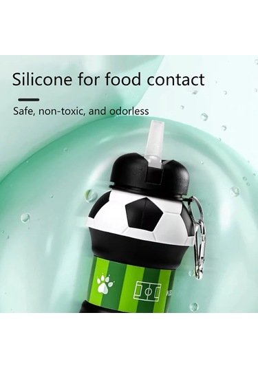 550ml Yaratıcı Futbol Şekilli Katlanır Silikon Su Şişesi Açık