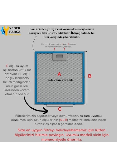 Kumtel Uyumlu Da6-835 Aspiratör Davlumbaz Alüminyum Yağ Filtresi