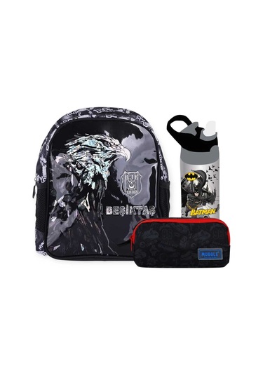 J.k. Anaokul Çantası + Çift Gözlü Kalemlik - Çelik Suluk&matara Çok Renkli