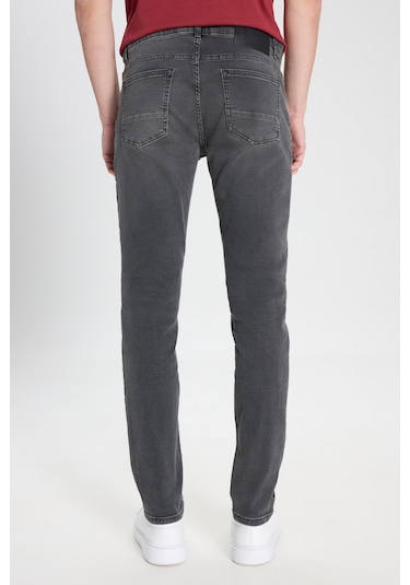 Erkek Antrasıt Pamuklu Esnek Slim Fit Dar Kesim 5 Cep Jean Kot Denim Pantolon Antrasit