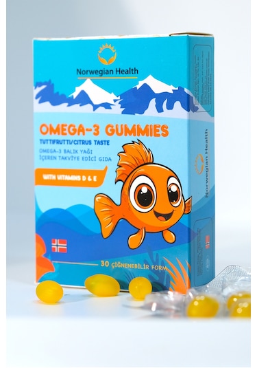 Norwegian Health Omega 3 Gummies Çocuklar için Tutti Frutti Aromalı Norveç Somonlu Balık Yağı 3 x 30 Çiğnenebilir Fom