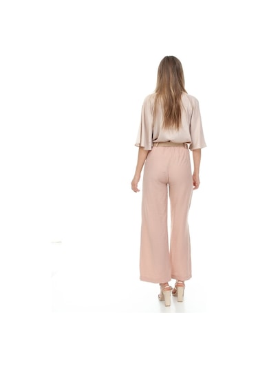 Bluence Beli Kemerli Bol Paça Pembe Pantolon Açık Pembe
