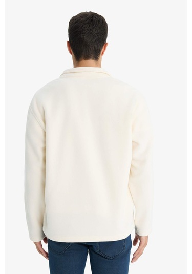 Defacto Relax Fit Yarım Fermuarlı Polar Sweatshirt F0448ax25auer140 Ekru-er140