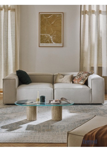 Most Mollis 2 Modül Kanepe Koltuk 01 Kırık Beyaz Keten Kumaş Yumu