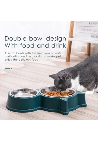 Dm Cbtx Pet Kedi Kulakları Paslanmaz Çelik Çift Kase, İkili Kase Seti