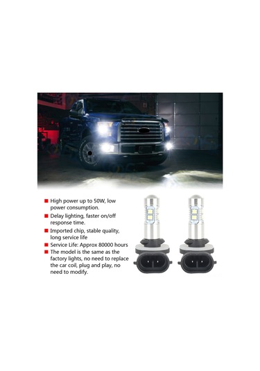 Kosona Hyundai Kia Uyumlu 881 889 50w Cob Led Far Ampulü, 6000k Ultra Beyaz, 1800lm, Plug&play, 2 Adet