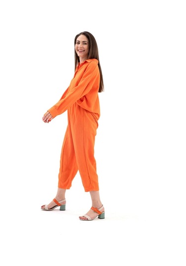 Krinkıl Kumaş Keten İkili Takım - Oranj-oranj Oranj