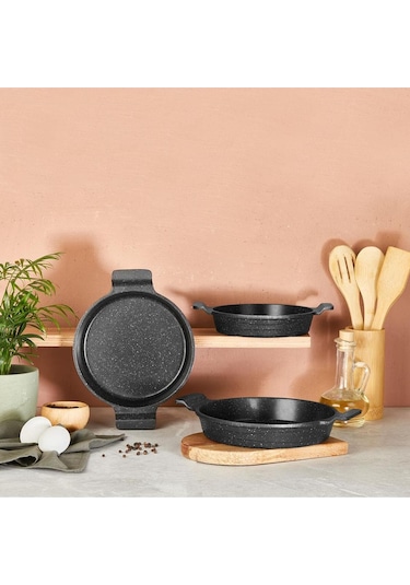 Amboss Astral 3 Parça Granit Döküm Sahan Seti Tava