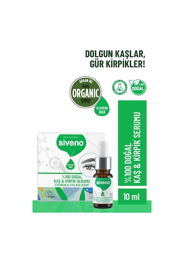 Siveno %100 Doğal Kaş ve Kirpik Serumu Bitkisel Yoğunlaştırıcı Canlandırıcı Yoğun Bakım Yağı Vegan 10 ML