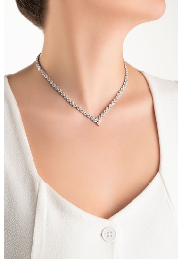 Yıldızlı Geceler 18 Ayar Beyaz Altın Kaplama Gümüş Tasarım Gerdanlık Beyaz