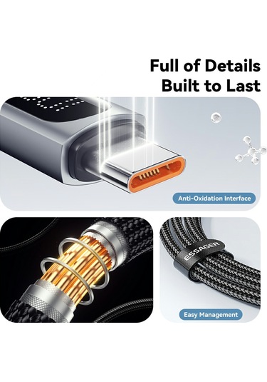 Essager 1m Usb C - Usb C Kablosu 100w Dijital Ekran Hızlı Şarj Veri Senkronizasyon Kablosu